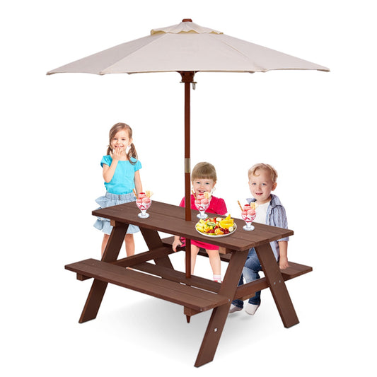 Kids Picnic Table Set with Umbrella - Walnut