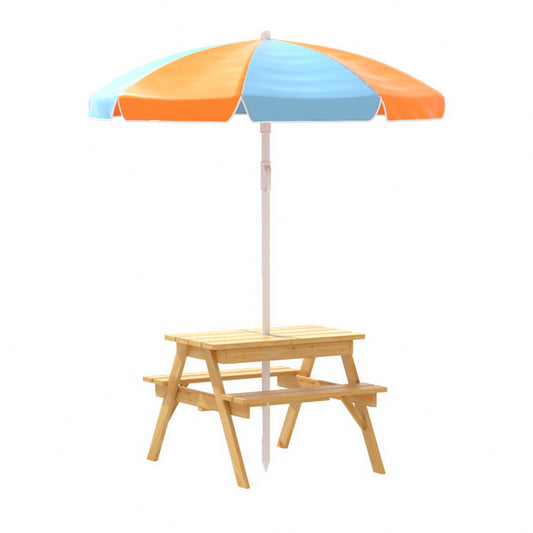 Sunshine Haven Kids' Picnic Bench with Umbrella & Sandbox - Orange
