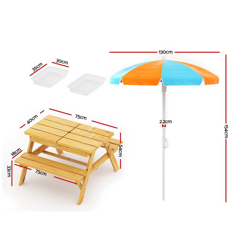 Sunshine Haven Kids' Picnic Bench with Umbrella & Sandbox - Orange