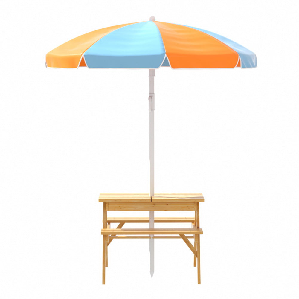 Sunshine Haven Kids' Picnic Bench with Umbrella & Sandbox - Orange