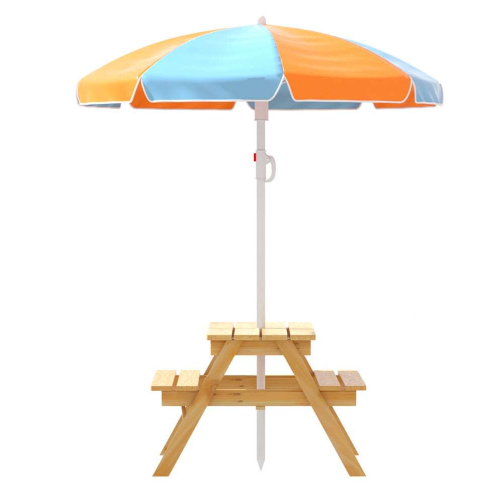 Sunshine Haven Kids' Picnic Bench with Umbrella & Sandbox - Orange