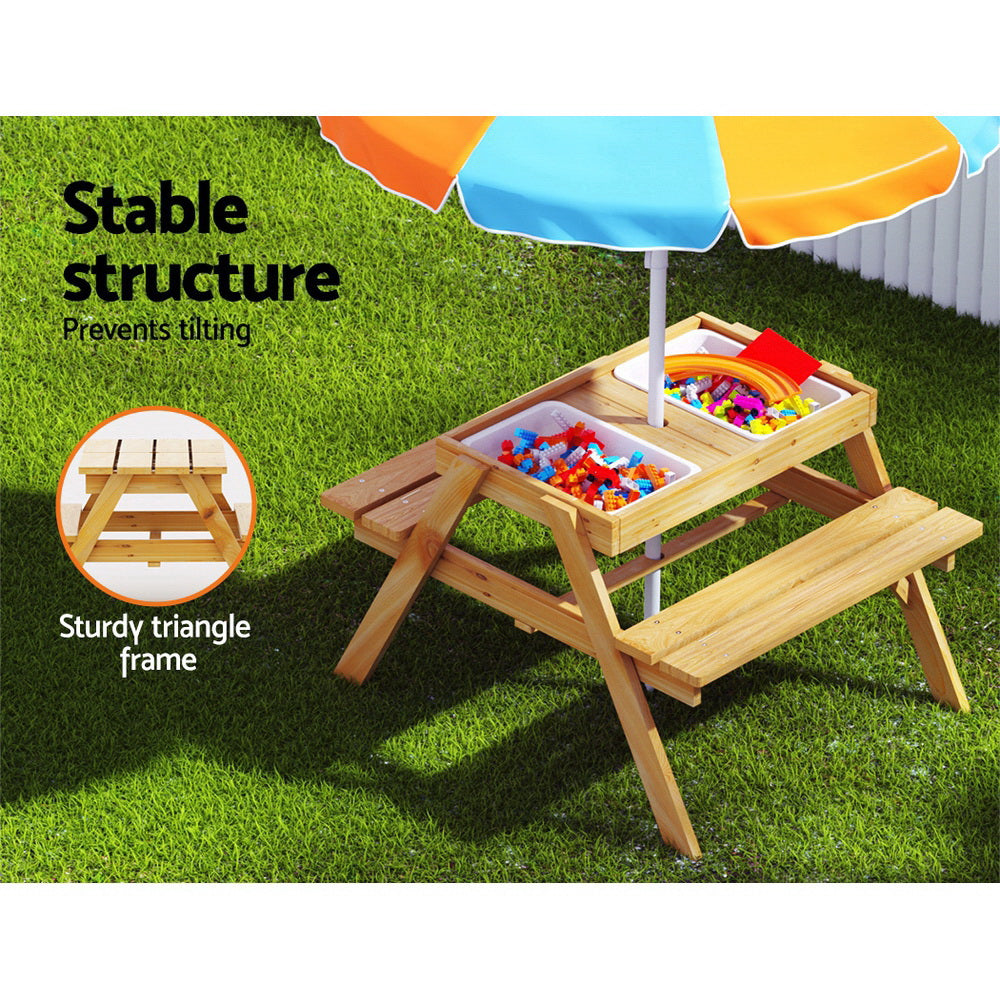 Sunshine Haven Kids' Picnic Bench with Umbrella & Sandbox - Orange