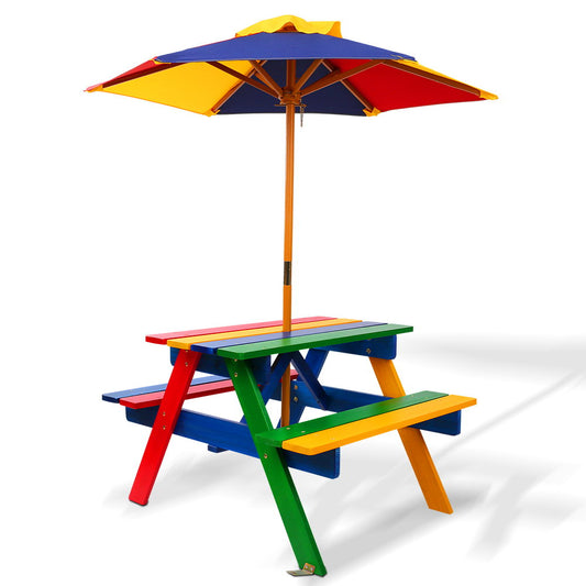 Kids Picnic Table Set with Umbrella - Rainbow