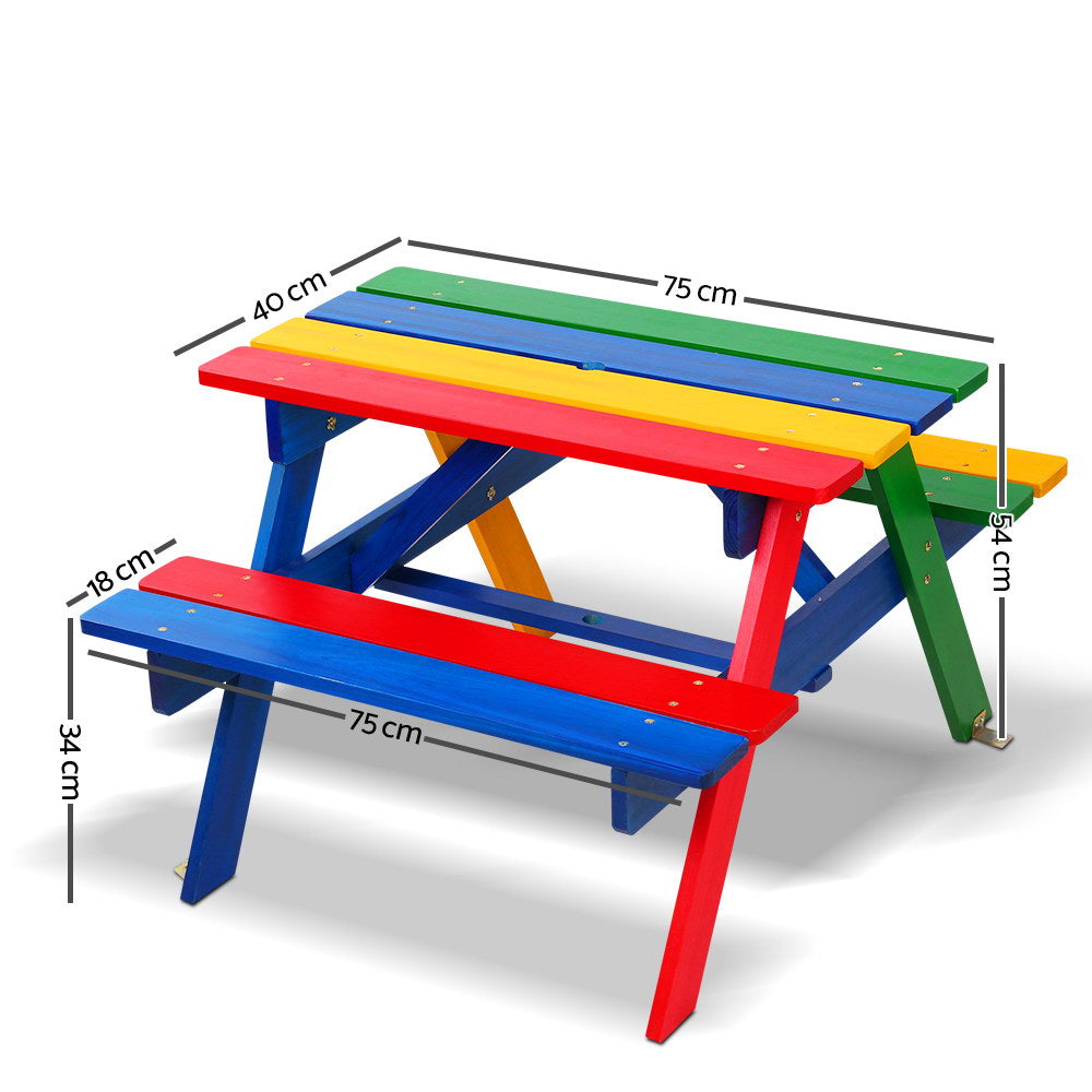 Kids Picnic Table Set with Umbrella - Rainbow