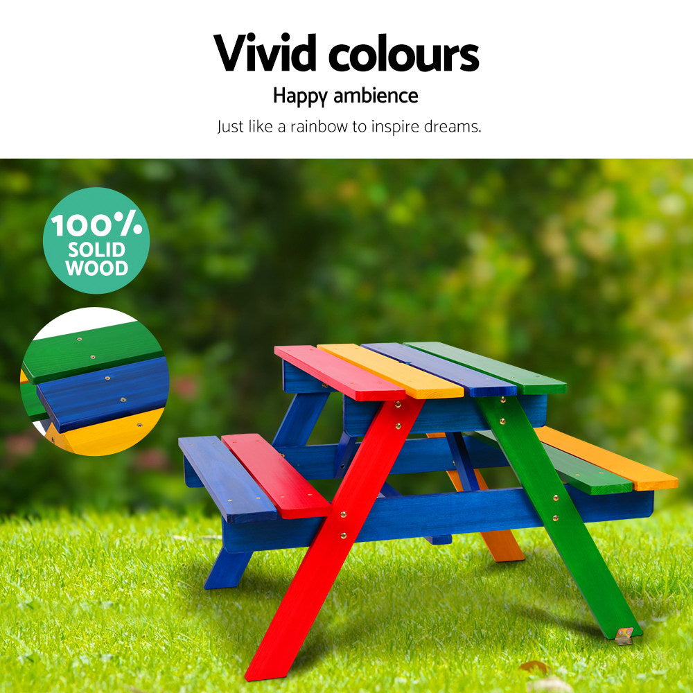 Kids Picnic Table Set with Umbrella - Rainbow