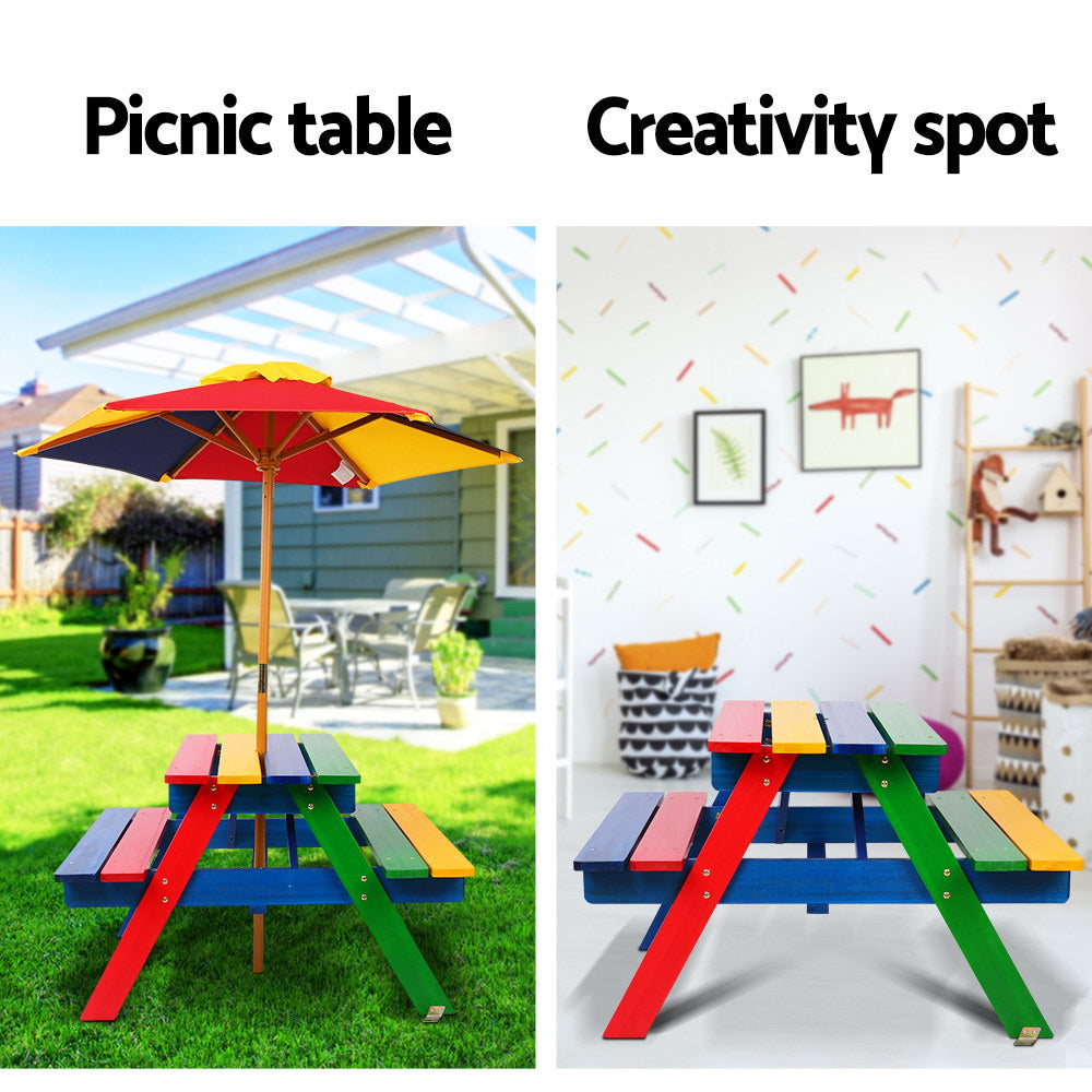 Kids Picnic Table Set with Umbrella - Rainbow