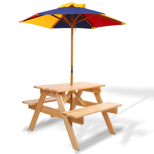 Kids Picnic Table Set with Umbrella - Natural