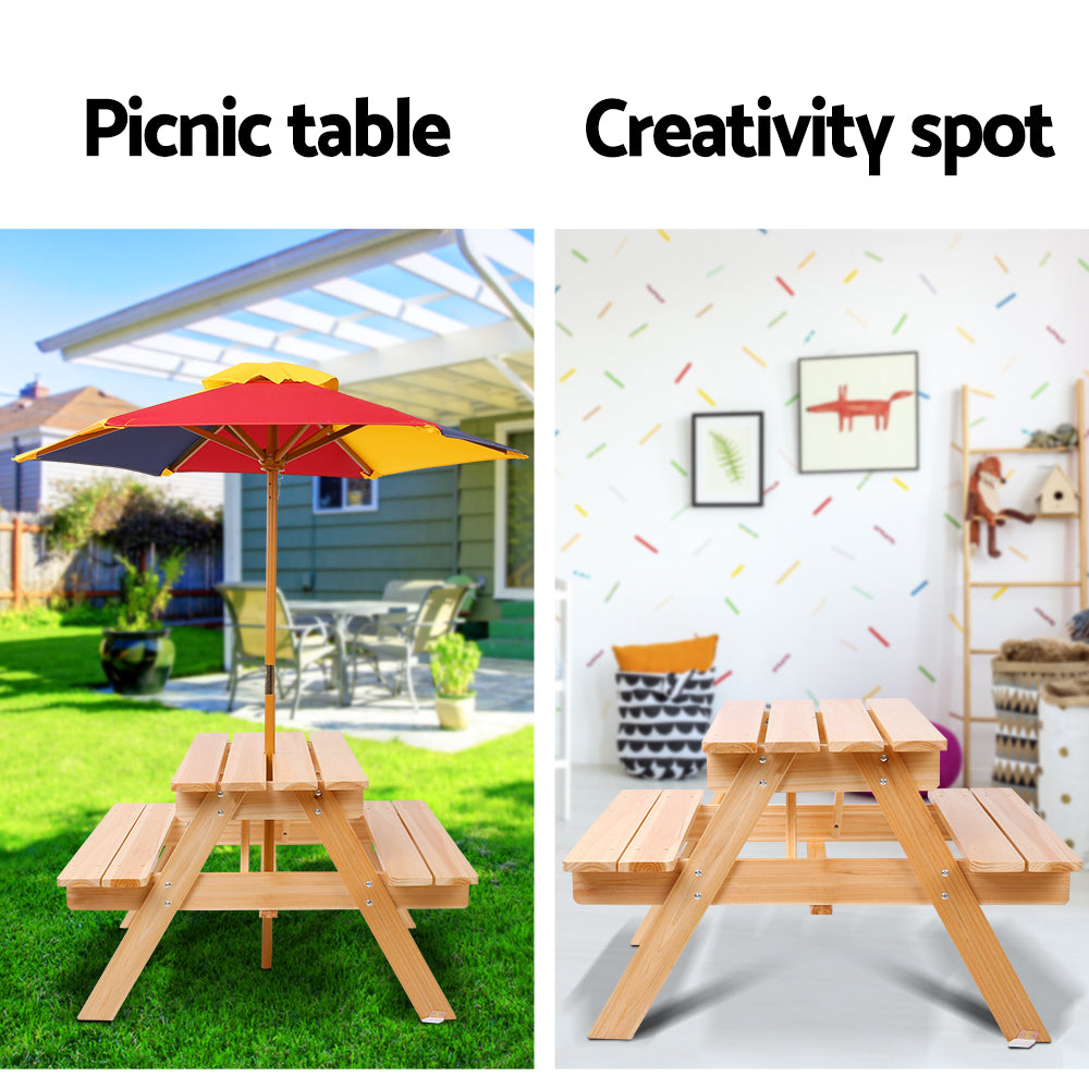 Kids Picnic Table Set with Umbrella - Natural