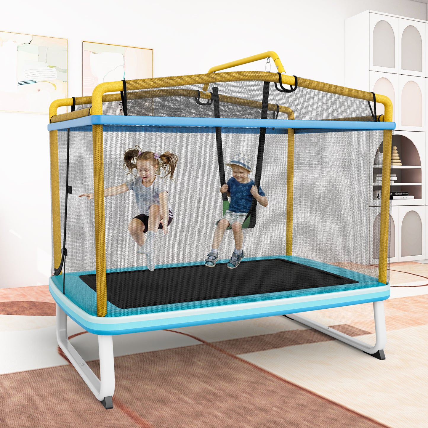 Kenzo Rectangle Trampoline with Swing & Horizontal Bar