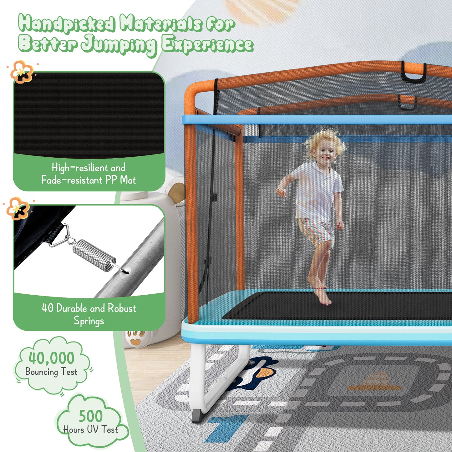 Kenzo Rectangle Trampoline with Swing & Horizontal Bar