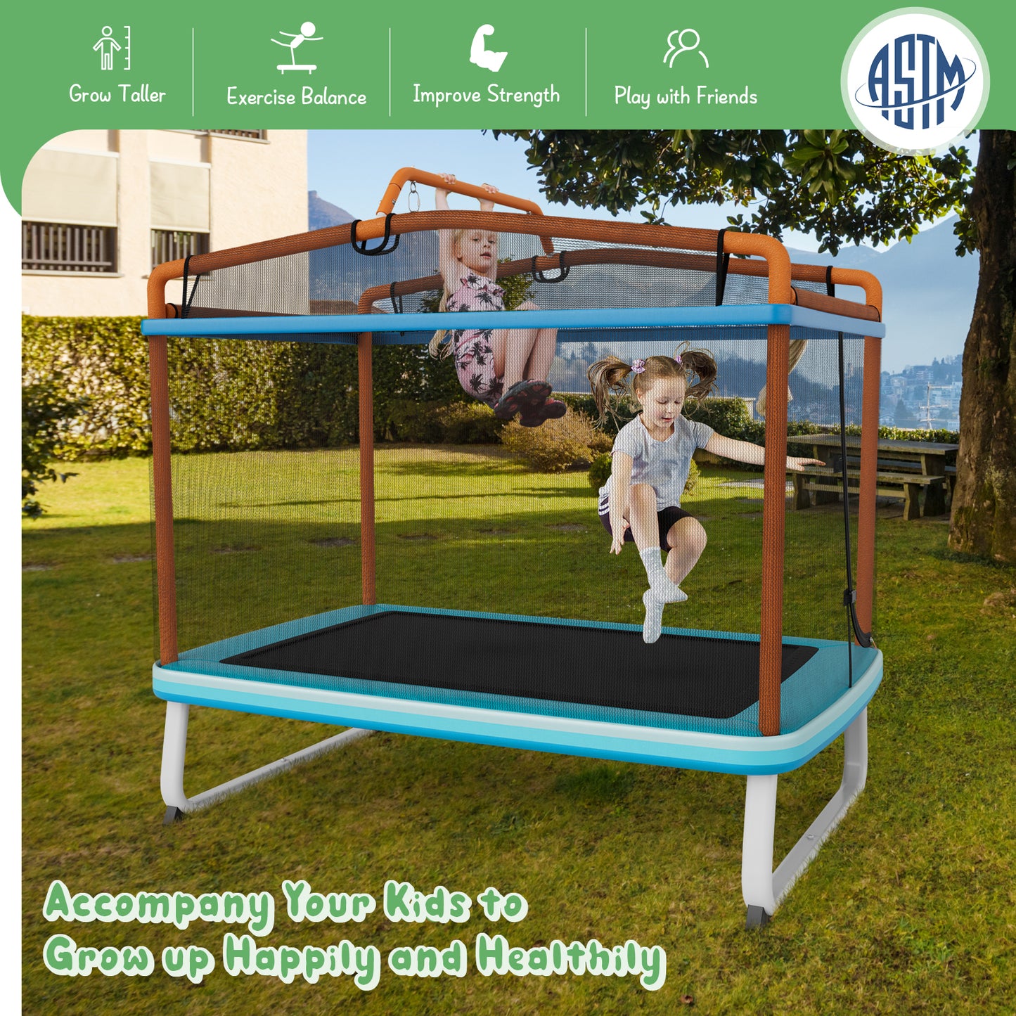 Kenzo Rectangle Trampoline with Swing & Horizontal Bar