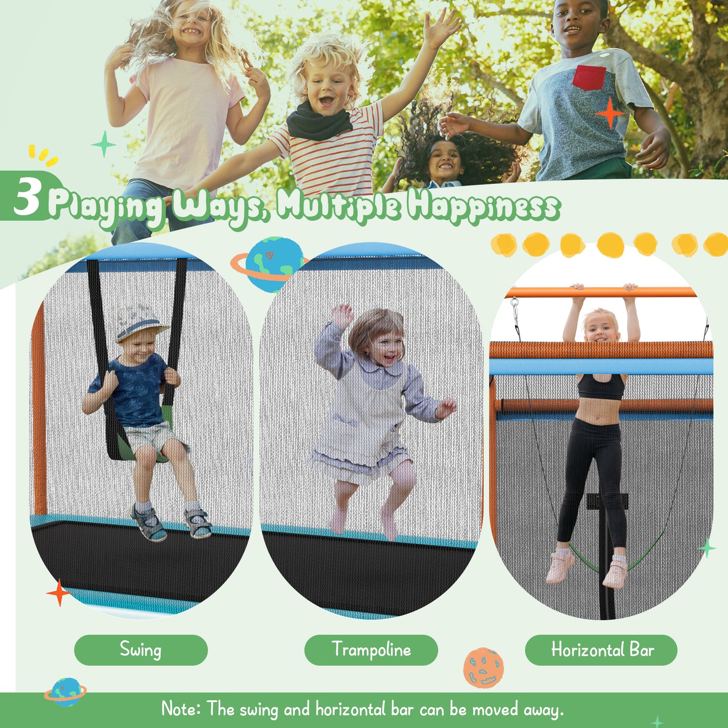 Kenzo Rectangle Trampoline with Swing & Horizontal Bar