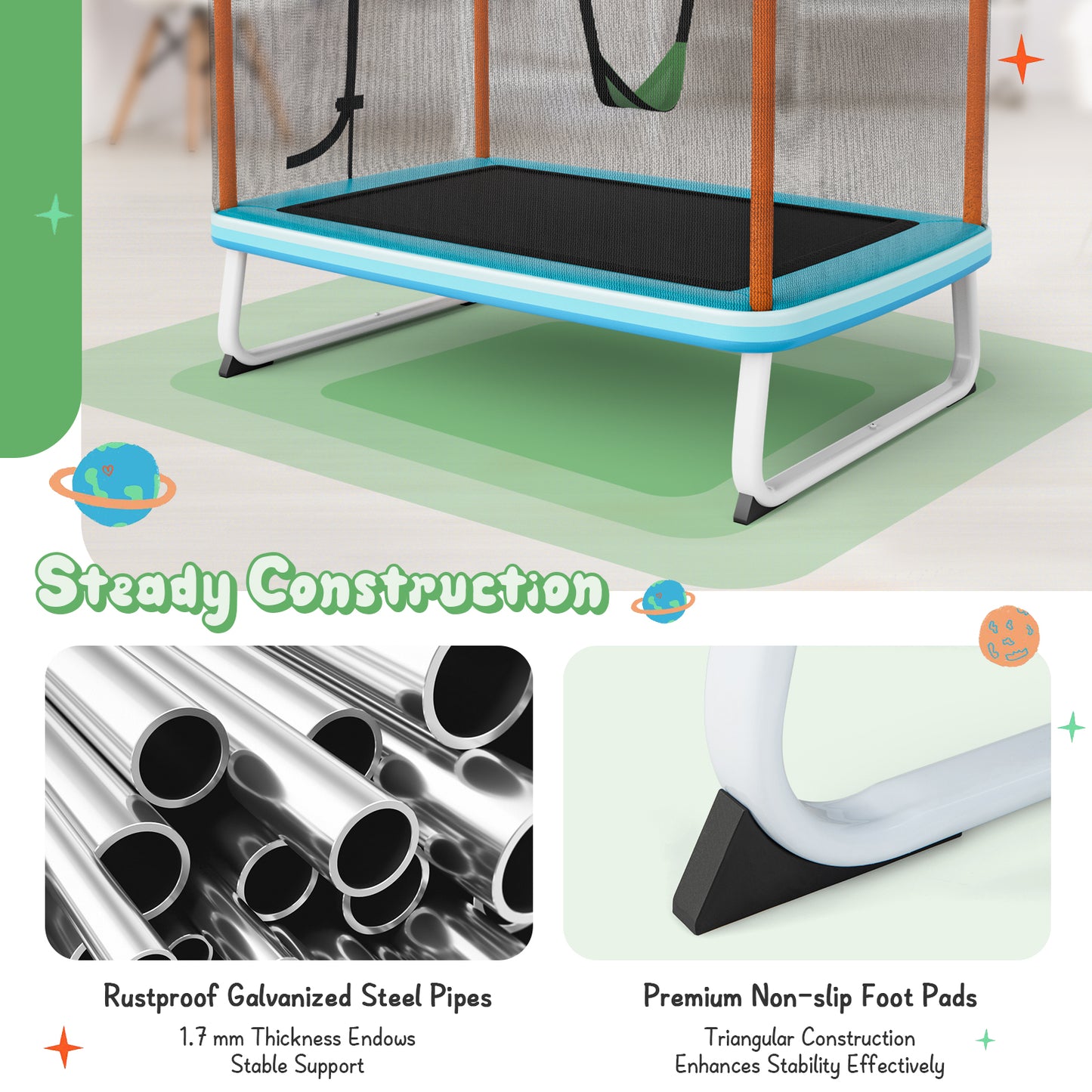 Kenzo Rectangle Trampoline with Swing & Horizontal Bar