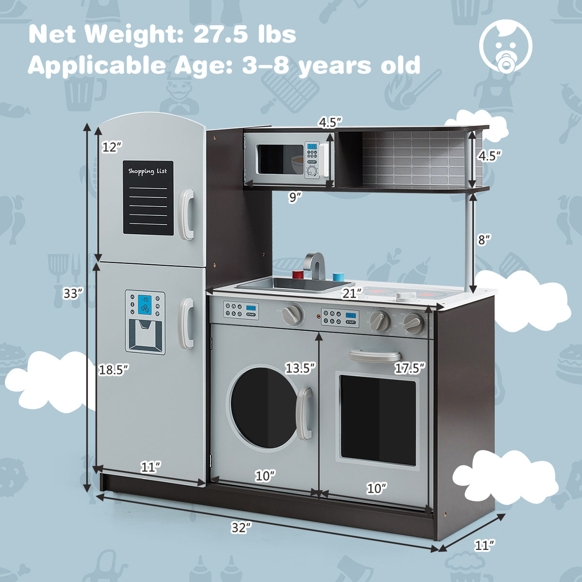 Scandi Pretend Kitchen with Washing Machine