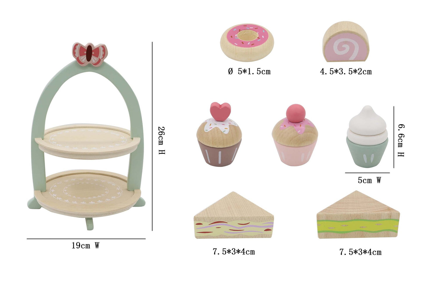 Tooky Toys Wooden Pretend Play High Tea Stand