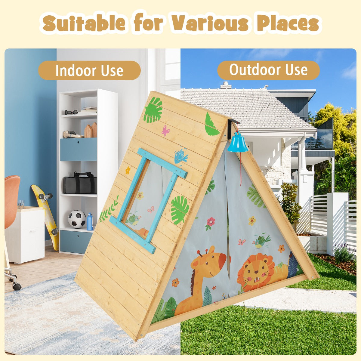 Kid's Triangle Cubby House with Climbing Wall