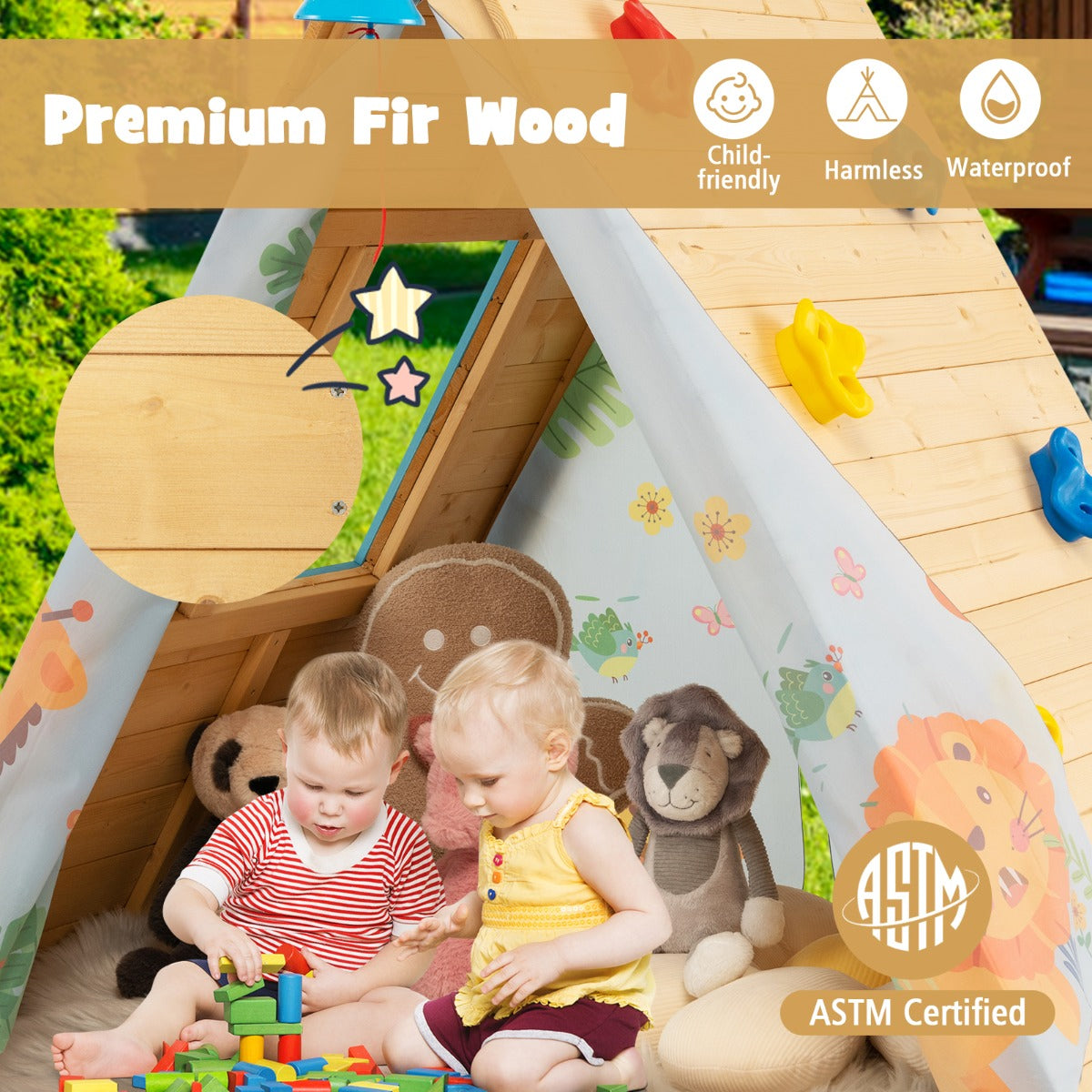 Kid's Triangle Cubby House with Climbing Wall