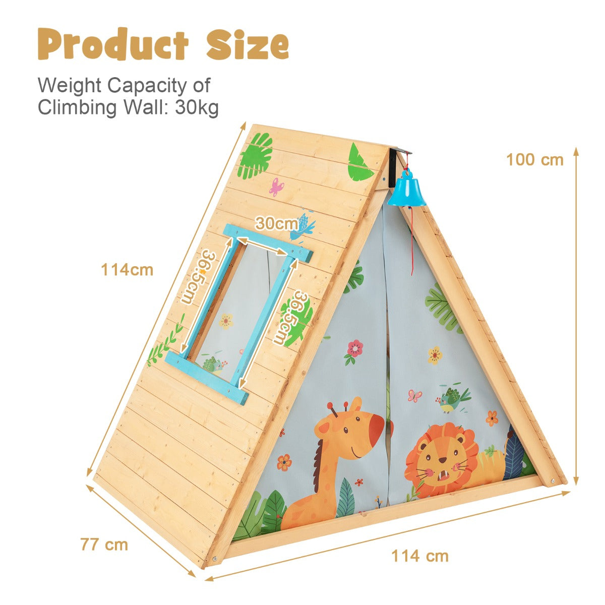 Kid's Triangle Cubby House with Climbing Wall