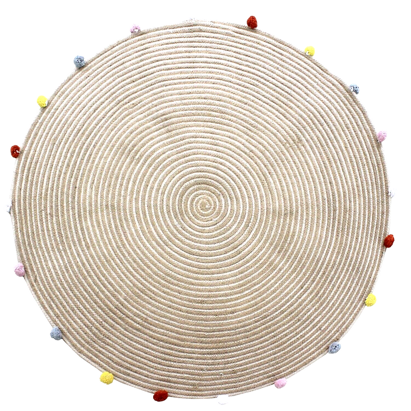 Scandi Pompom Round Jute Rug