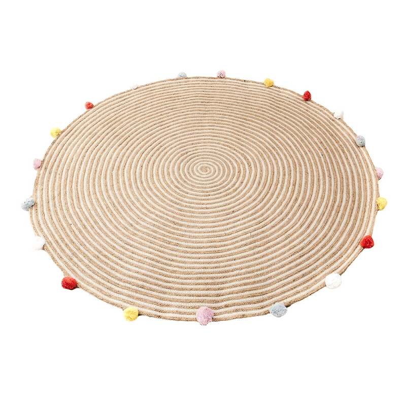 Scandi Pompom Round Jute Rug