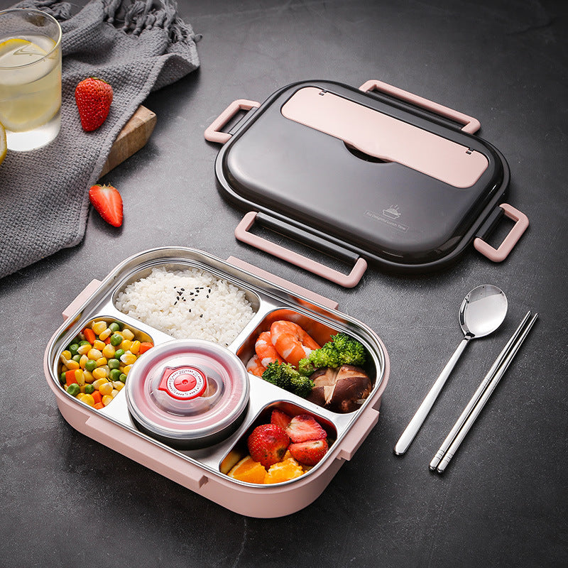 5 Compartment Stainless Steel Bento Box with Cutlery