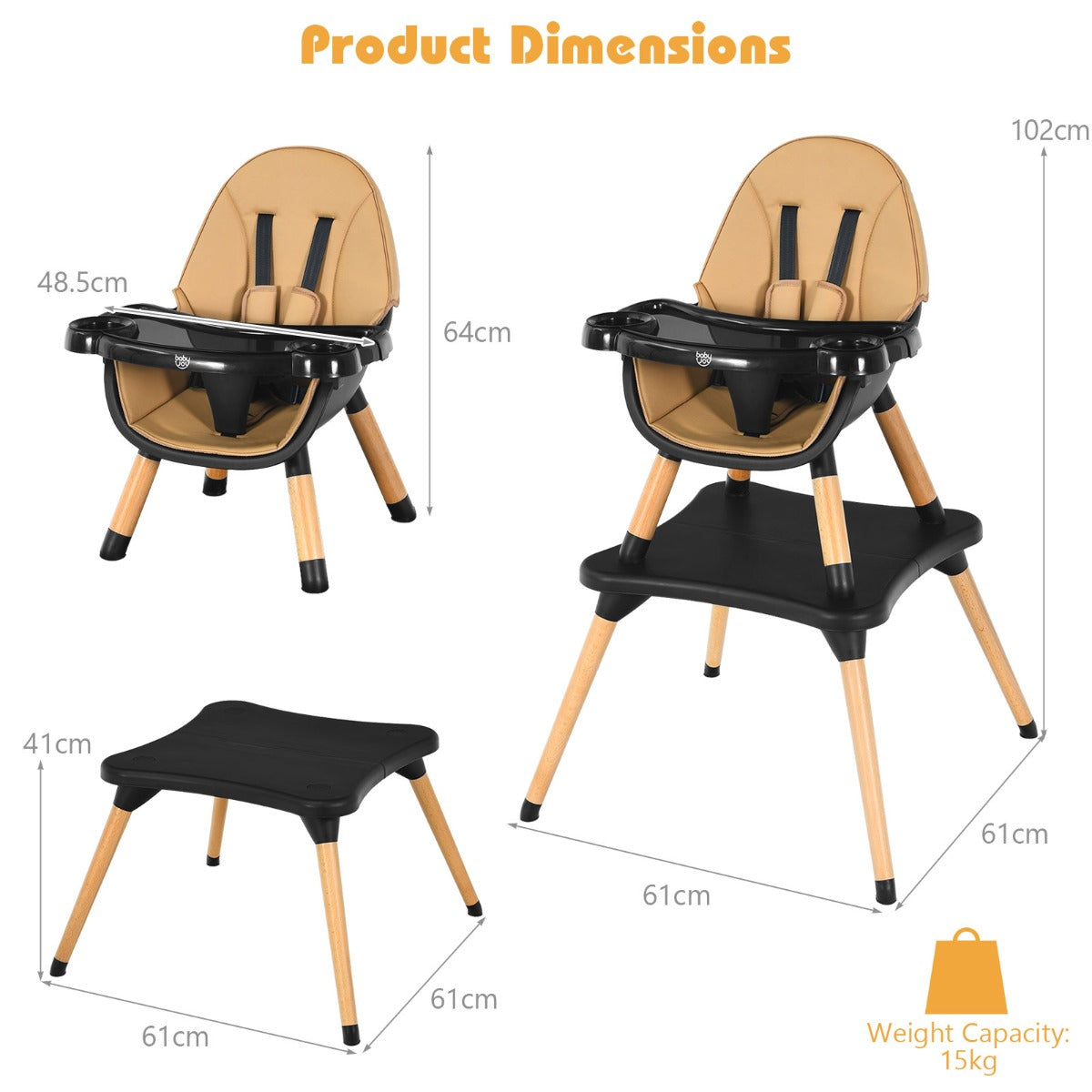 Adjustable Wooden Baby Highchair