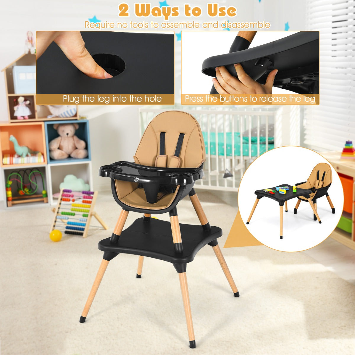 Adjustable Wooden Baby Highchair