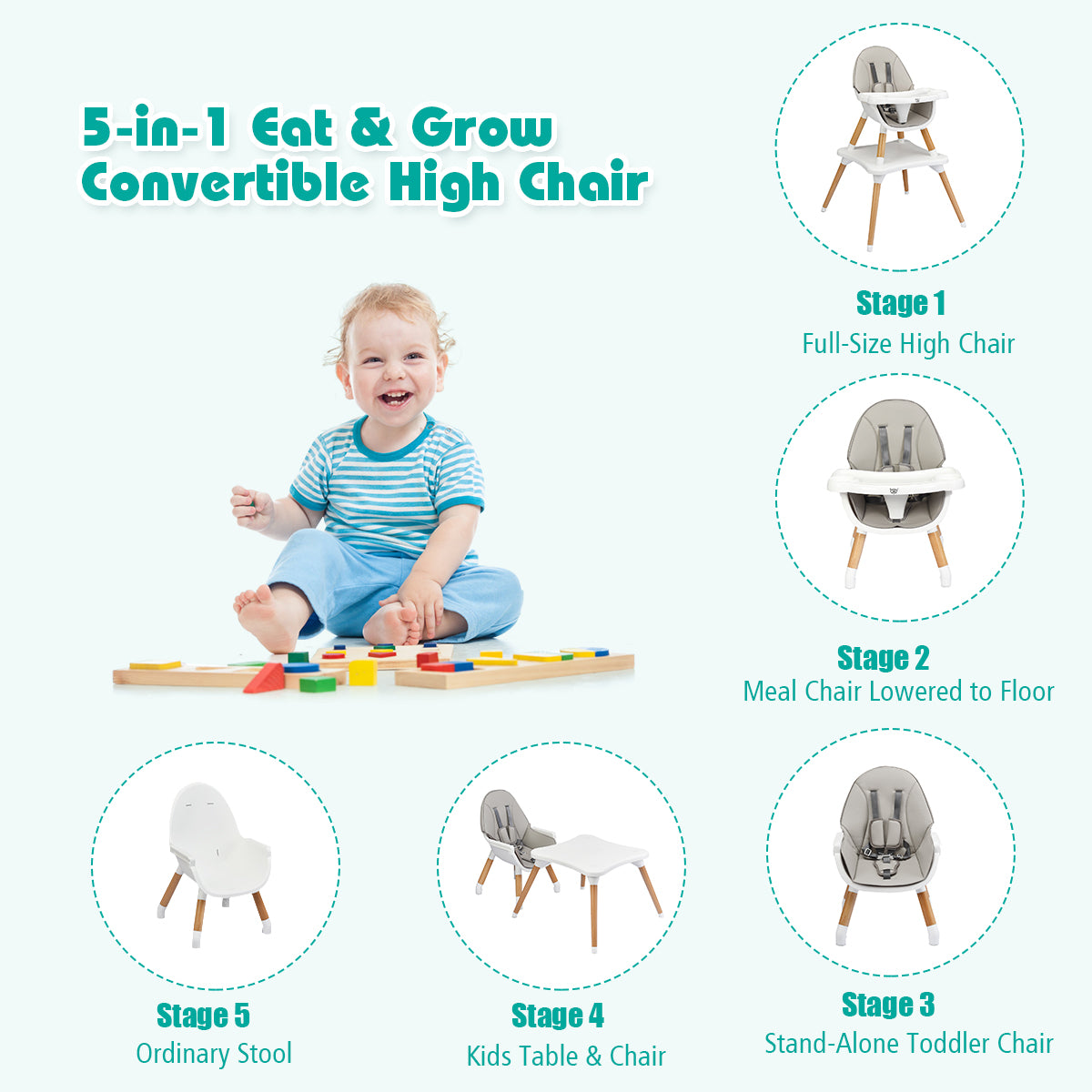 Adjustable Wooden Baby Highchair