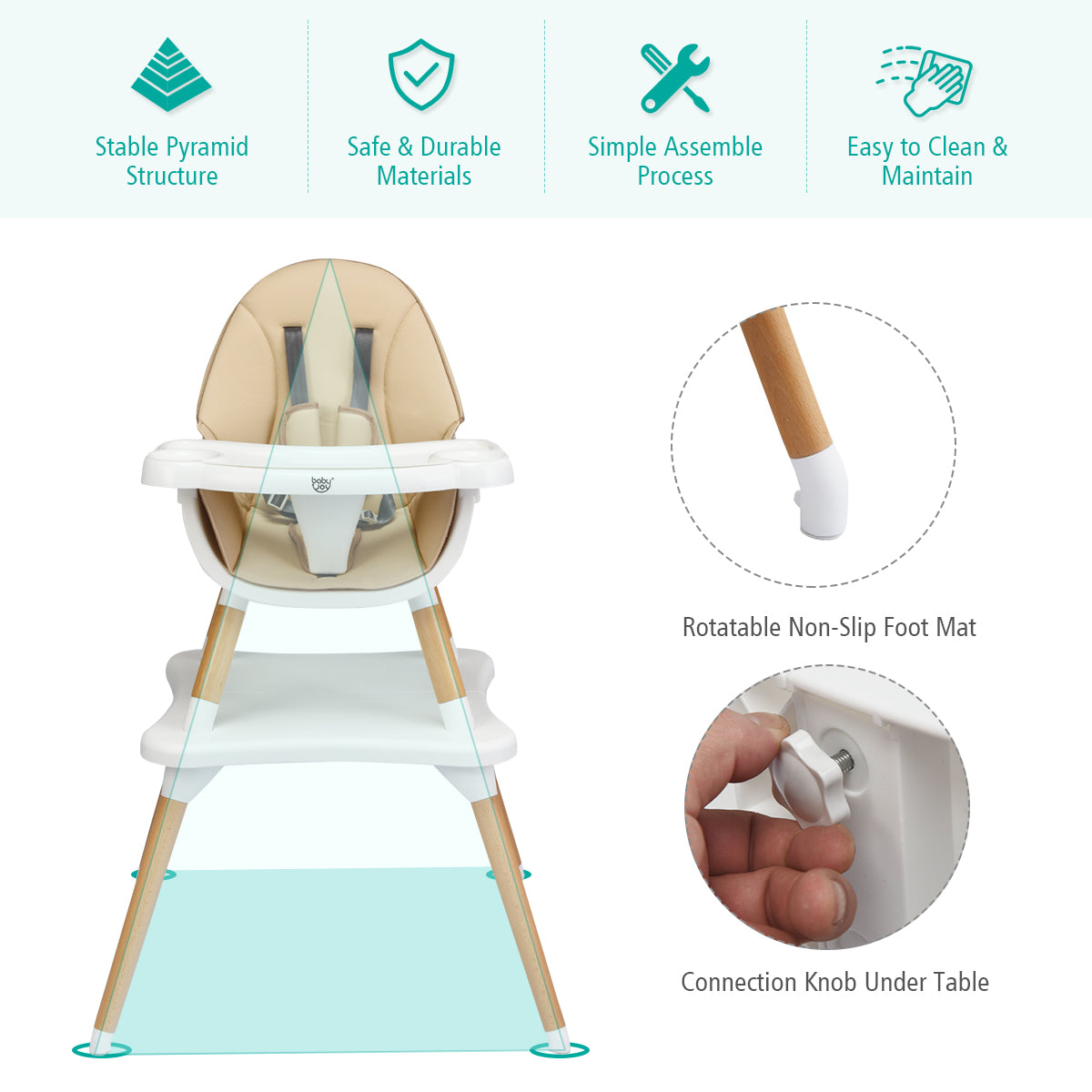 Adjustable Wooden Baby Highchair