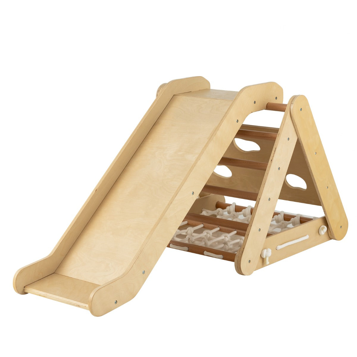 AdventureTribe 4-in-1 Wooden Triangle Climbing Set with Sliding Board