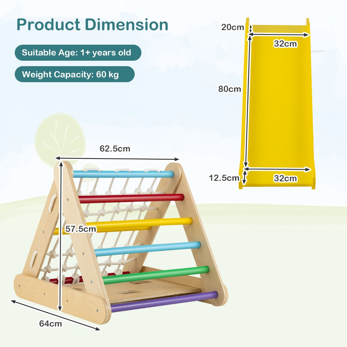 AdventureTribe 4-in-1 Wooden Triangle Climbing Set with Sliding Board