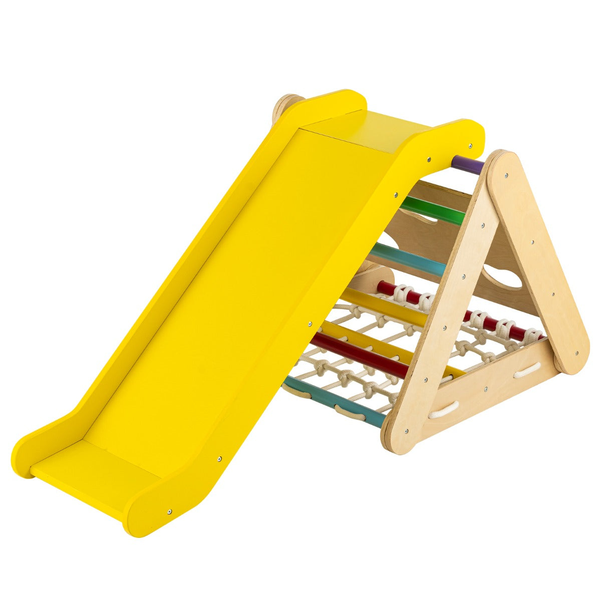 AdventureTribe 4-in-1 Wooden Triangle Climbing Set with Sliding Board