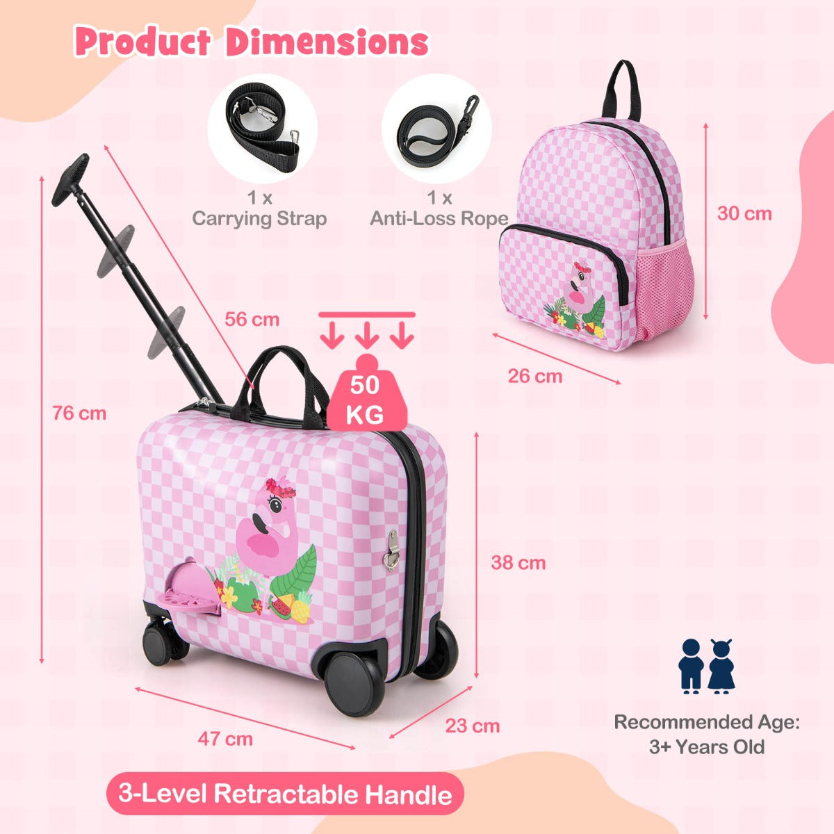 Kids Carry On Luggage Set - Flamingo, Dino, Unicorn