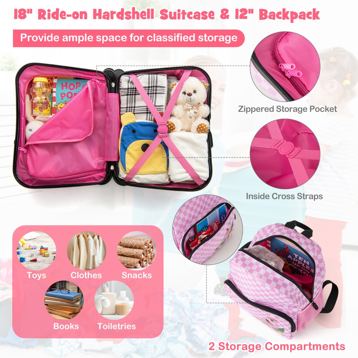 Kids Carry On Luggage Set - Flamingo, Dino, Unicorn