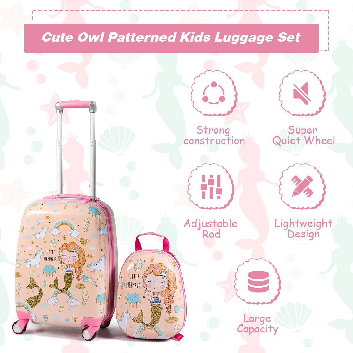Kids Carry On Luggage Set - Mermaid