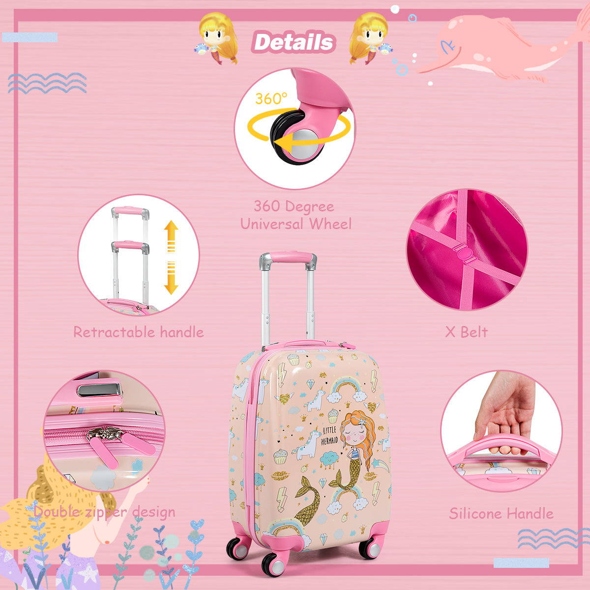 Kids Carry On Luggage Set - Mermaid