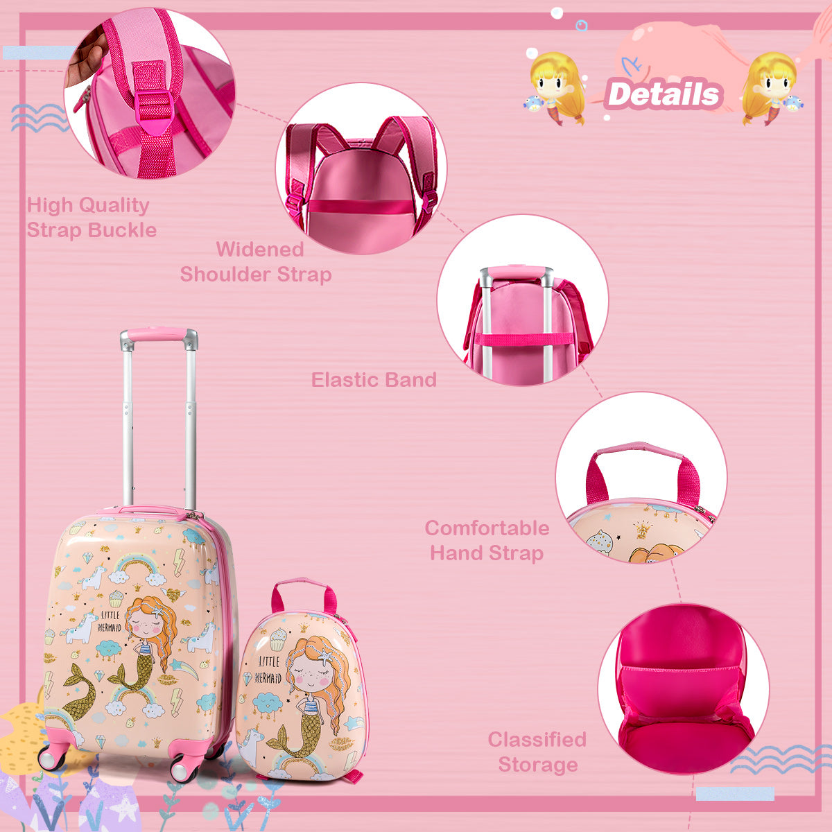 Kids Carry On Luggage Set - Mermaid