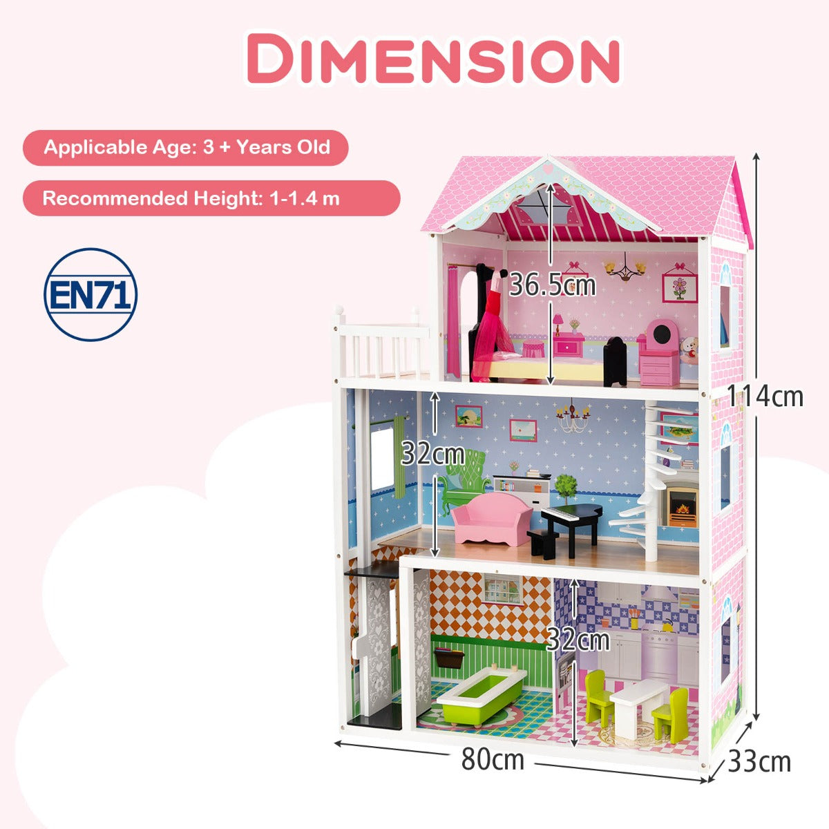 Kid's Wooden Dollhouse: Elevator & Rotating Staircase Edition