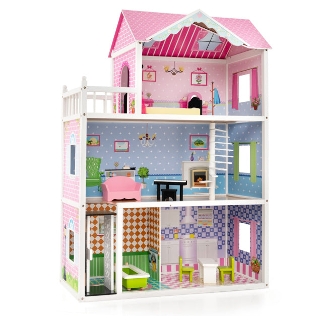 Kid's Wooden Dollhouse: Elevator & Rotating Staircase Edition