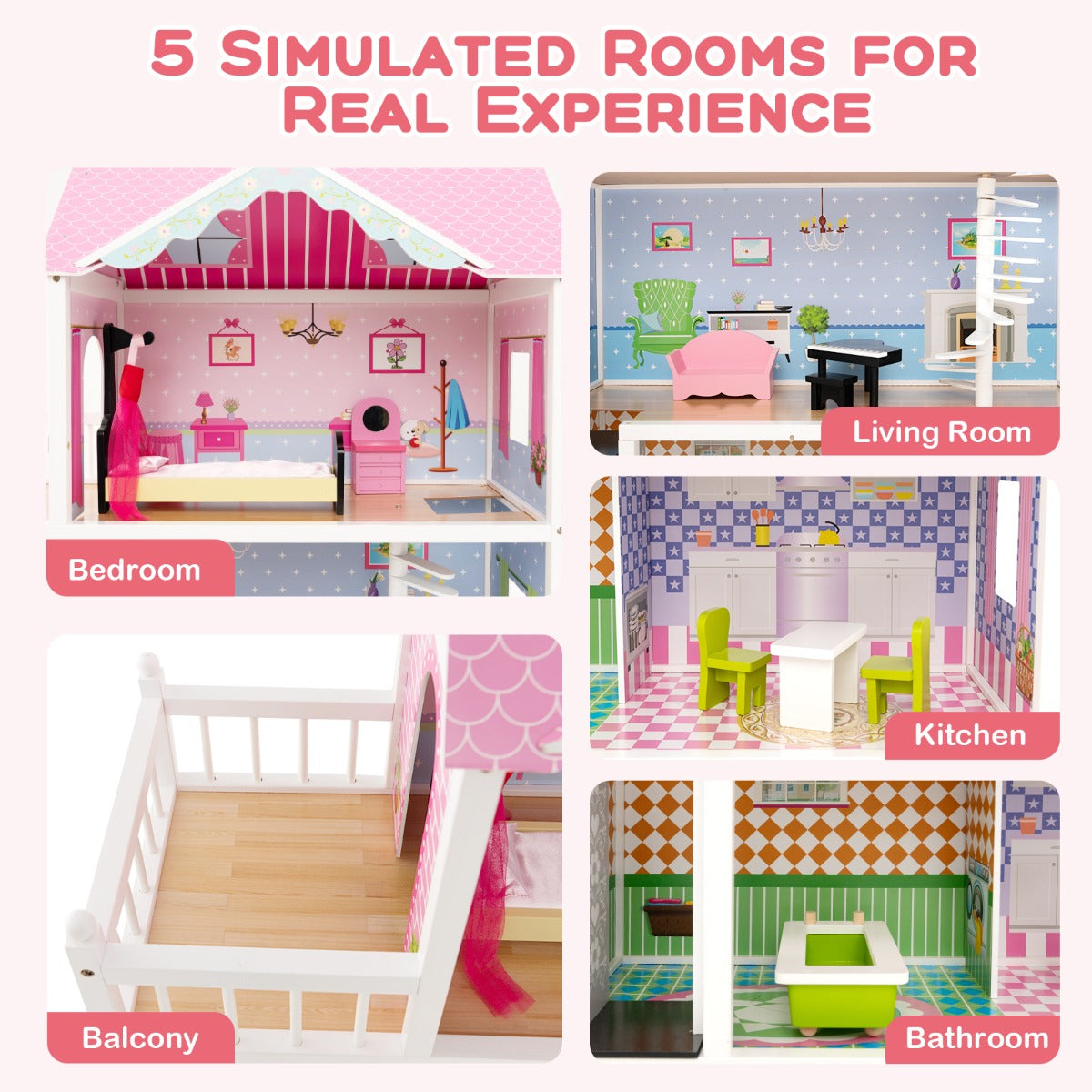 Kid's Wooden Dollhouse: Elevator & Rotating Staircase Edition