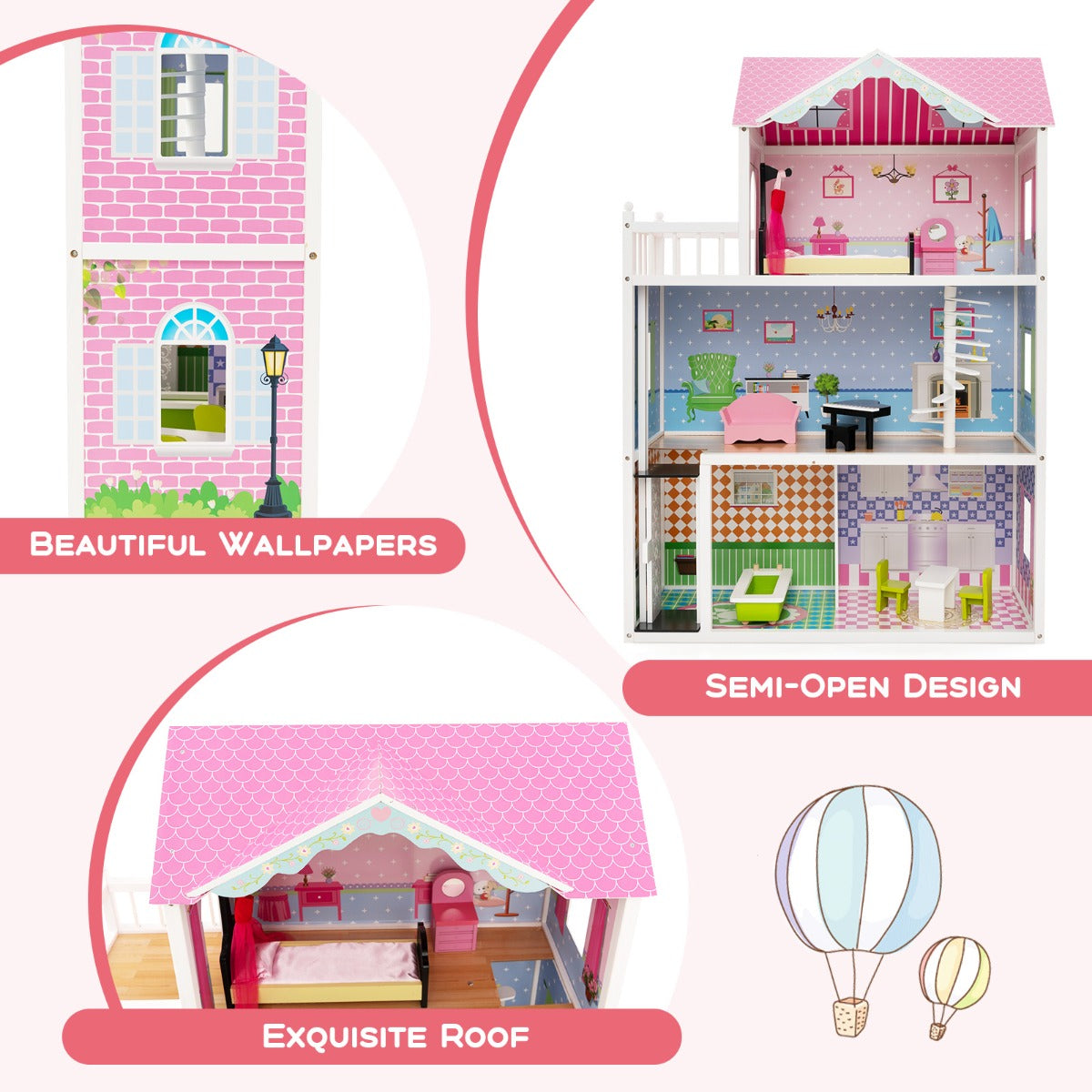 Kid's Wooden Dollhouse: Elevator & Rotating Staircase Edition