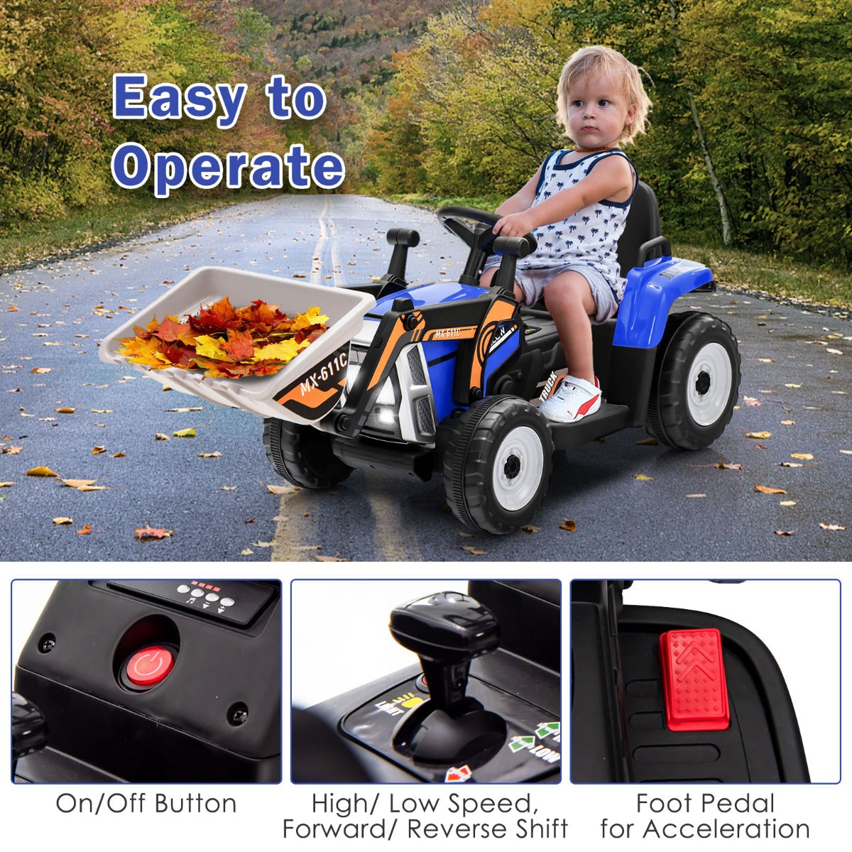 Adjustable Excavator Ride On for Kids with Remote Control