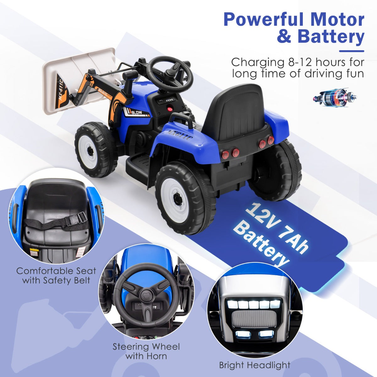 Adjustable Excavator Ride On for Kids with Remote Control