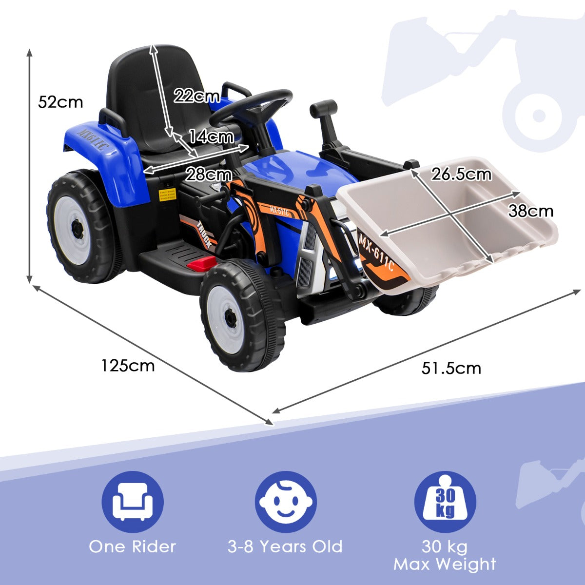 Adjustable Excavator Ride On for Kids with Remote Control