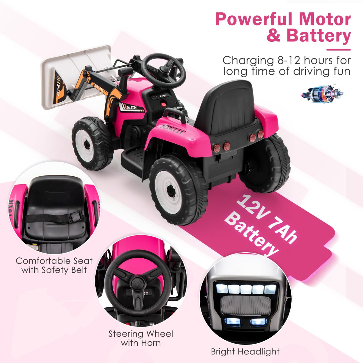 Adjustable Excavator Ride On for Kids with Remote Control