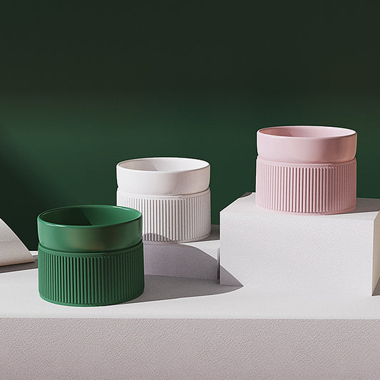 Ceramic Elevated Pet Bowl - Stripe & Solid