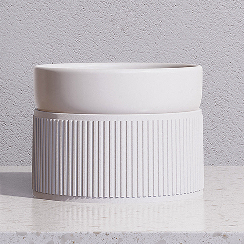 Ceramic Elevated Pet Bowl - Stripe & Solid