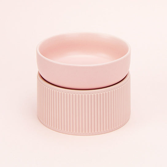 Ceramic Elevated Pet Bowl - Stripe & Solid