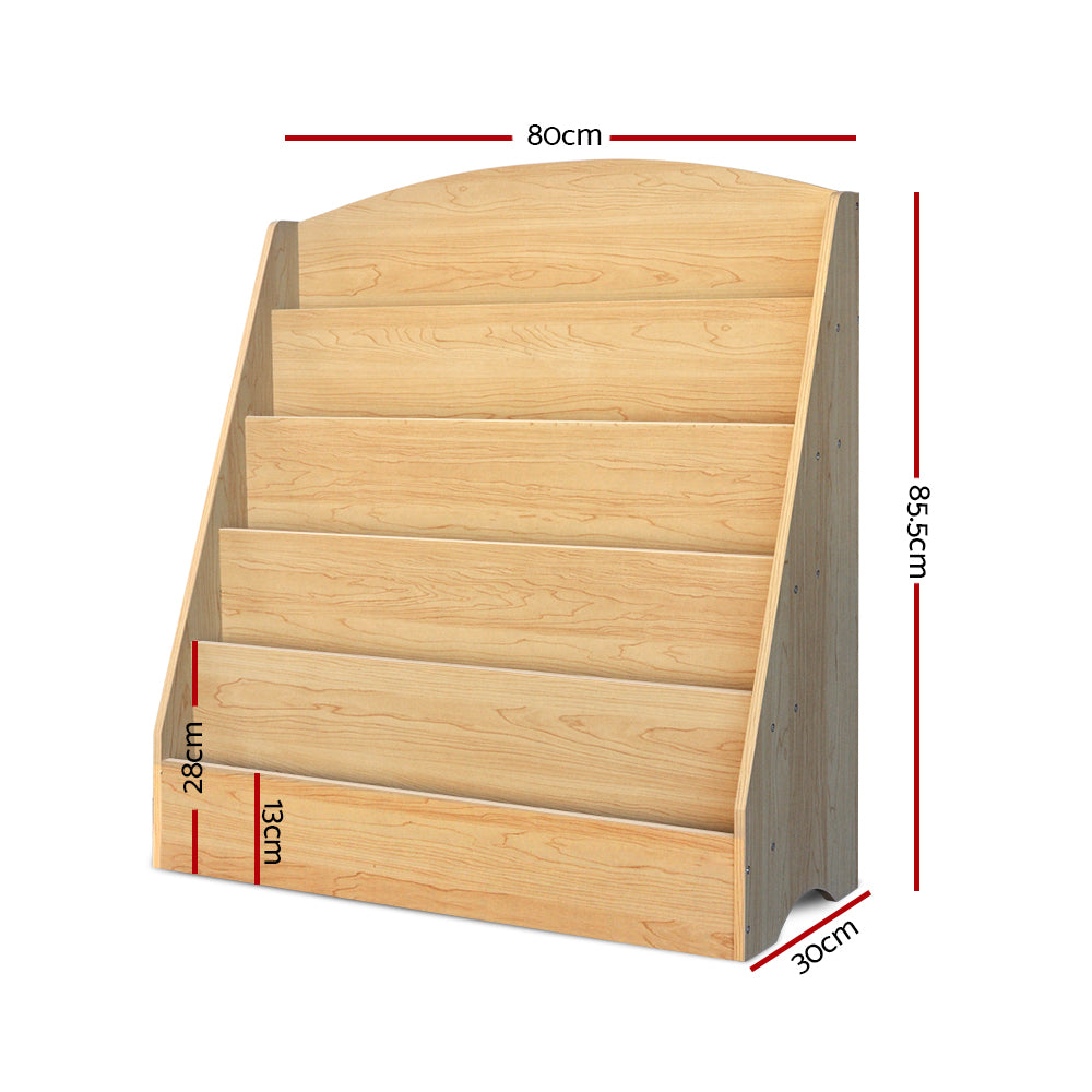 Keezi 5 Tiers Kids Bookshelf Display Rack - Natural