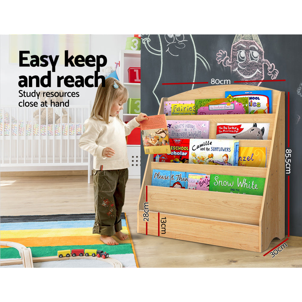 Keezi 5 Tiers Kids Bookshelf Display Rack - Natural